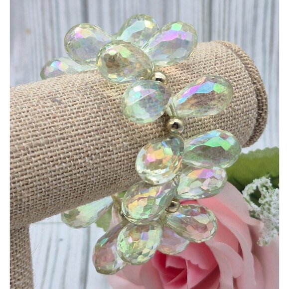 AB Aurora Borealis Crystal Dangle Teardrop Cha Cha Stretch Bracelet Statement - Picture 6 of 8